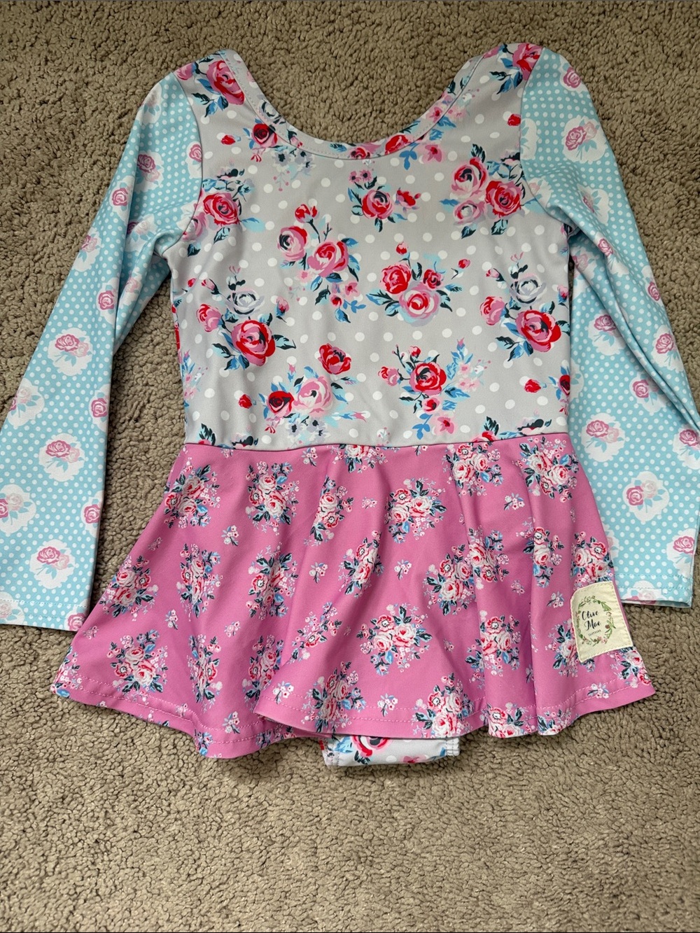 Girls 3T Olive Mae Clothing Floral Long-Sleeve Bathing Suit in Pink & Light Blue